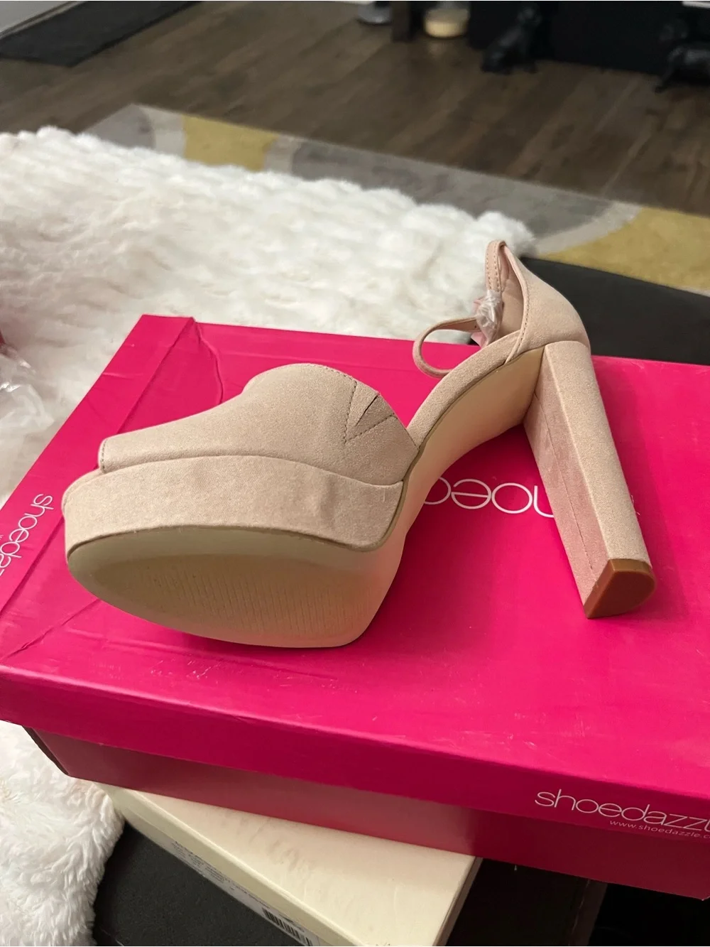 Shoe Dazzle Blush Platform Block Heel Sandal